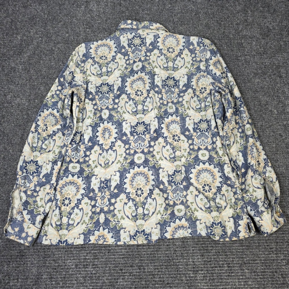 Liz Claiborne Lizwear Button Front Shirt Womens Size M Blue Floral Damask Cotton - Picture 2 of 9